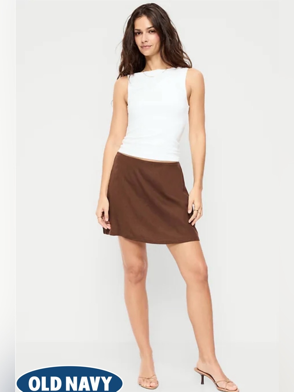 Old Navy Brown Linen-Blend Micro Skort